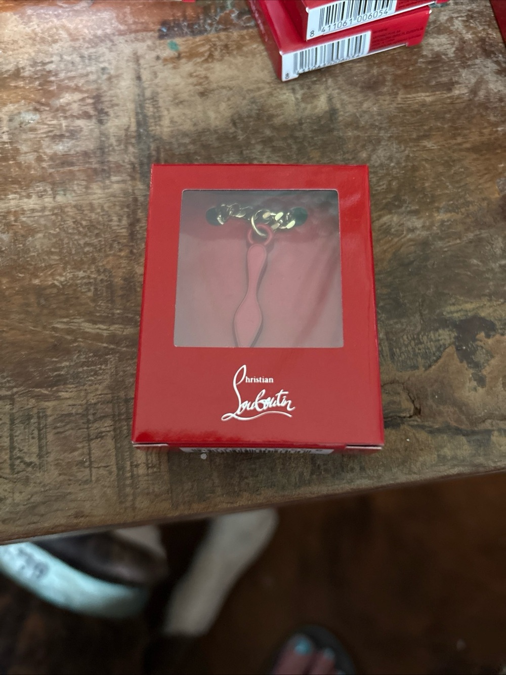 Christian Louboutin Red Leather Key & Card Holder with Gold Hardware